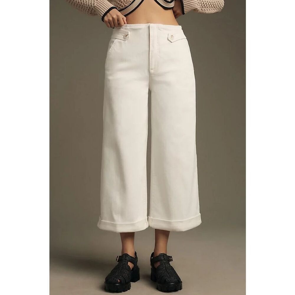 Maeve Cropped Ex High-Rise Wide-Leg Jeans size 27 in White